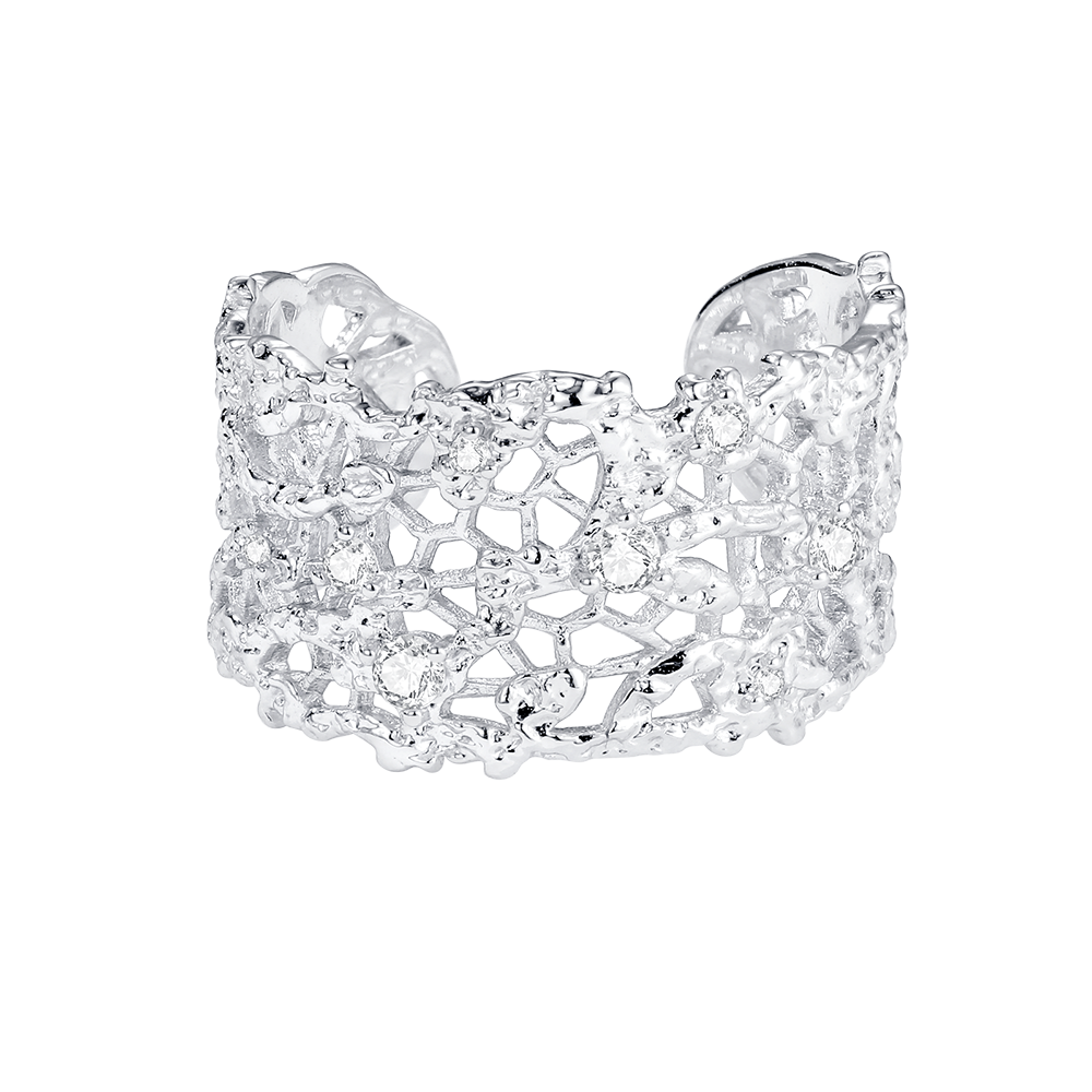 Medium leavers lace stacking open ring in two tone\Glod\Silver