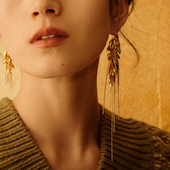 Wheat tassel long earring( right ) Gold\Gold & Silver