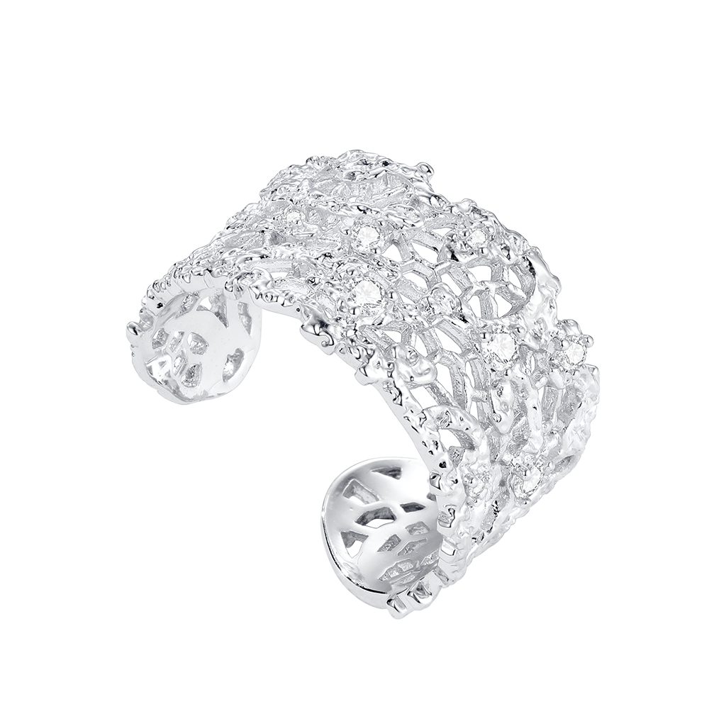 Medium leavers lace stacking open ring in two tone\Glod\Silver