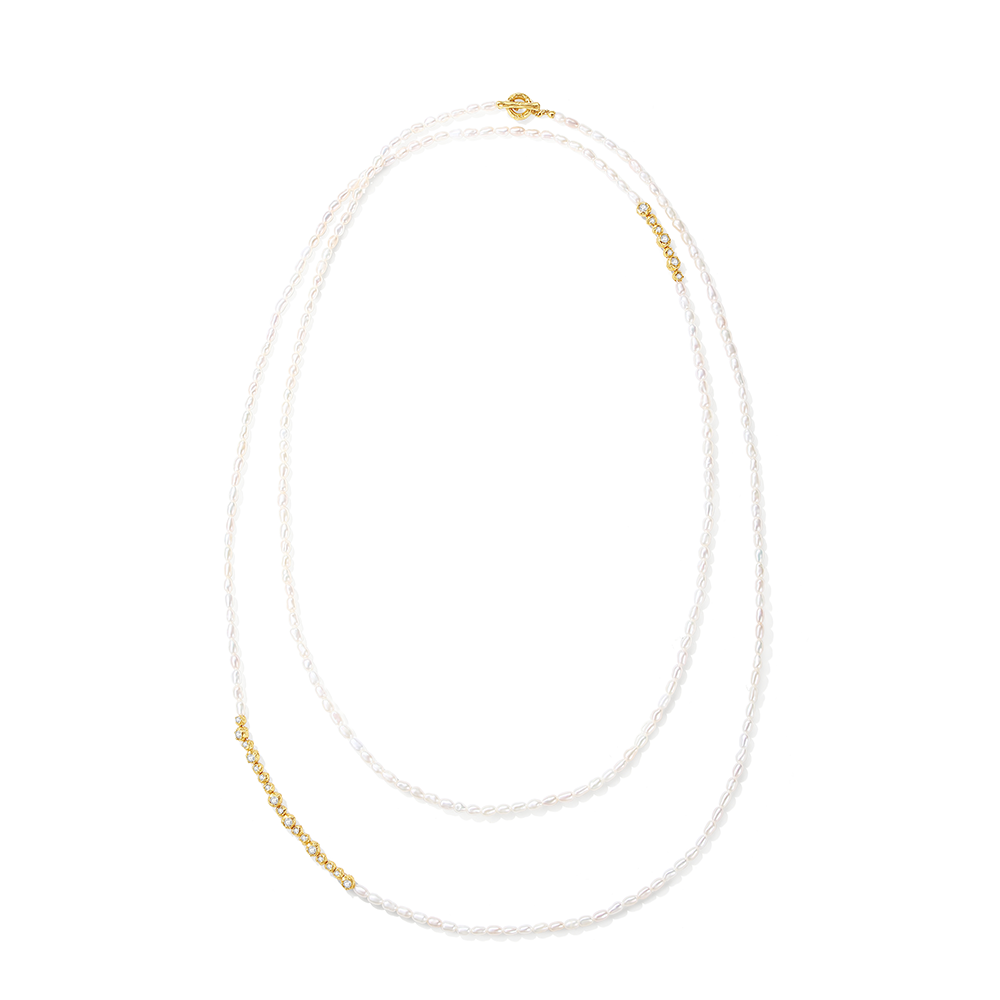 Fresh-water pearl & encrusted bubble  beaded long necklace