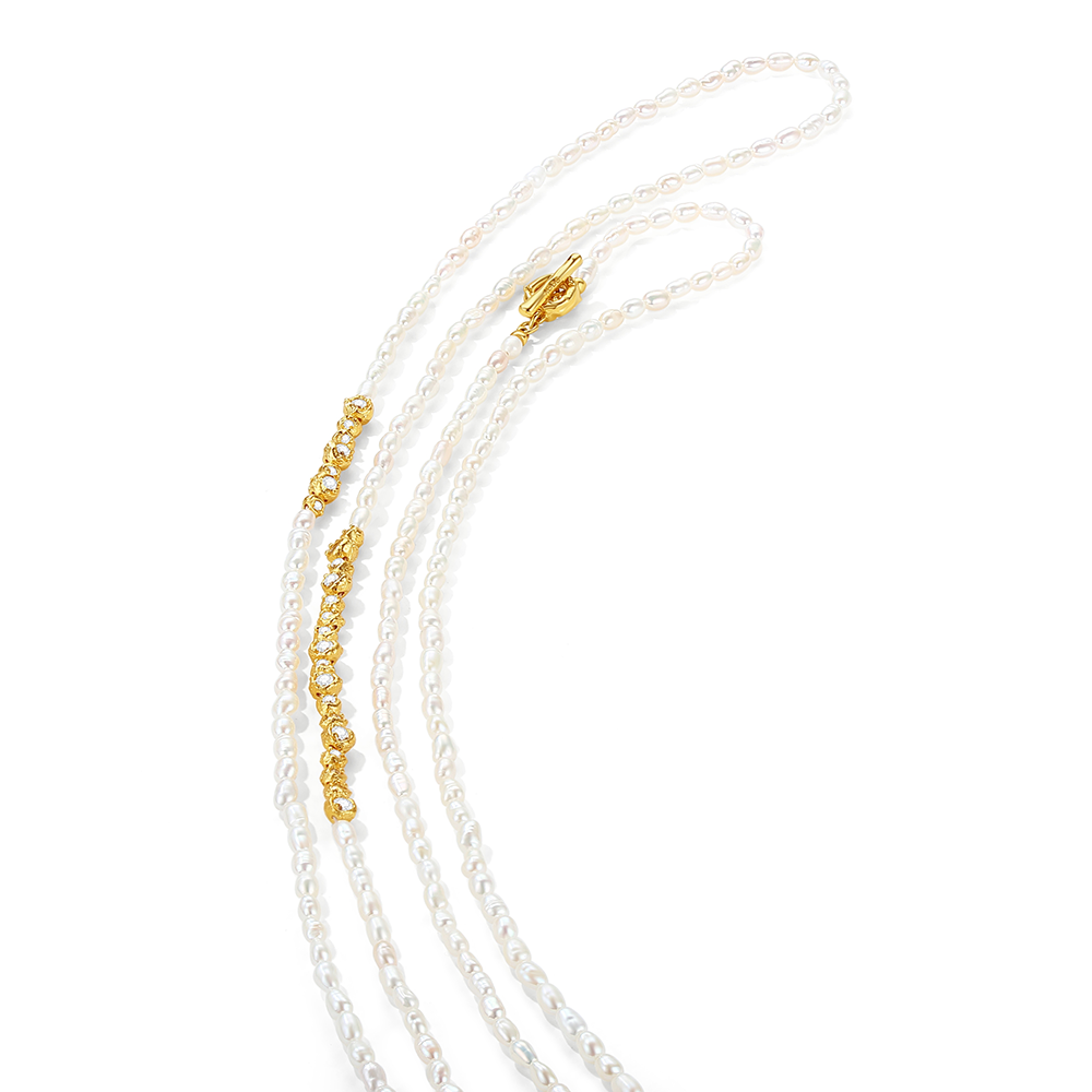 Fresh-water pearl & encrusted bubble  beaded long necklace