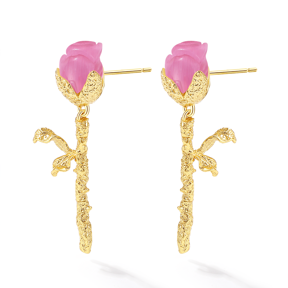 Pink rose earrings