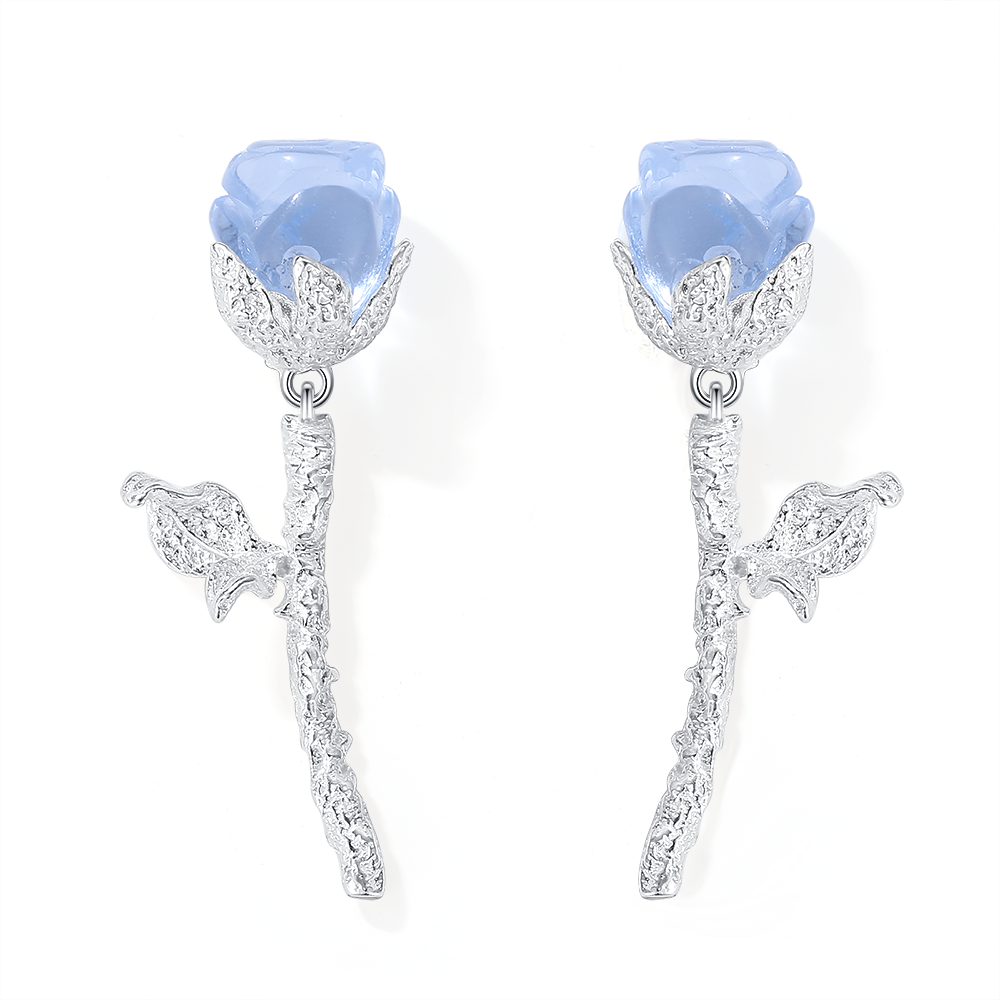 Blue rose earrings