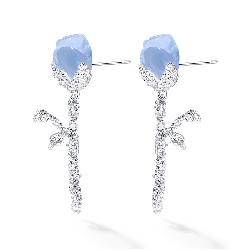 Blue rose earrings