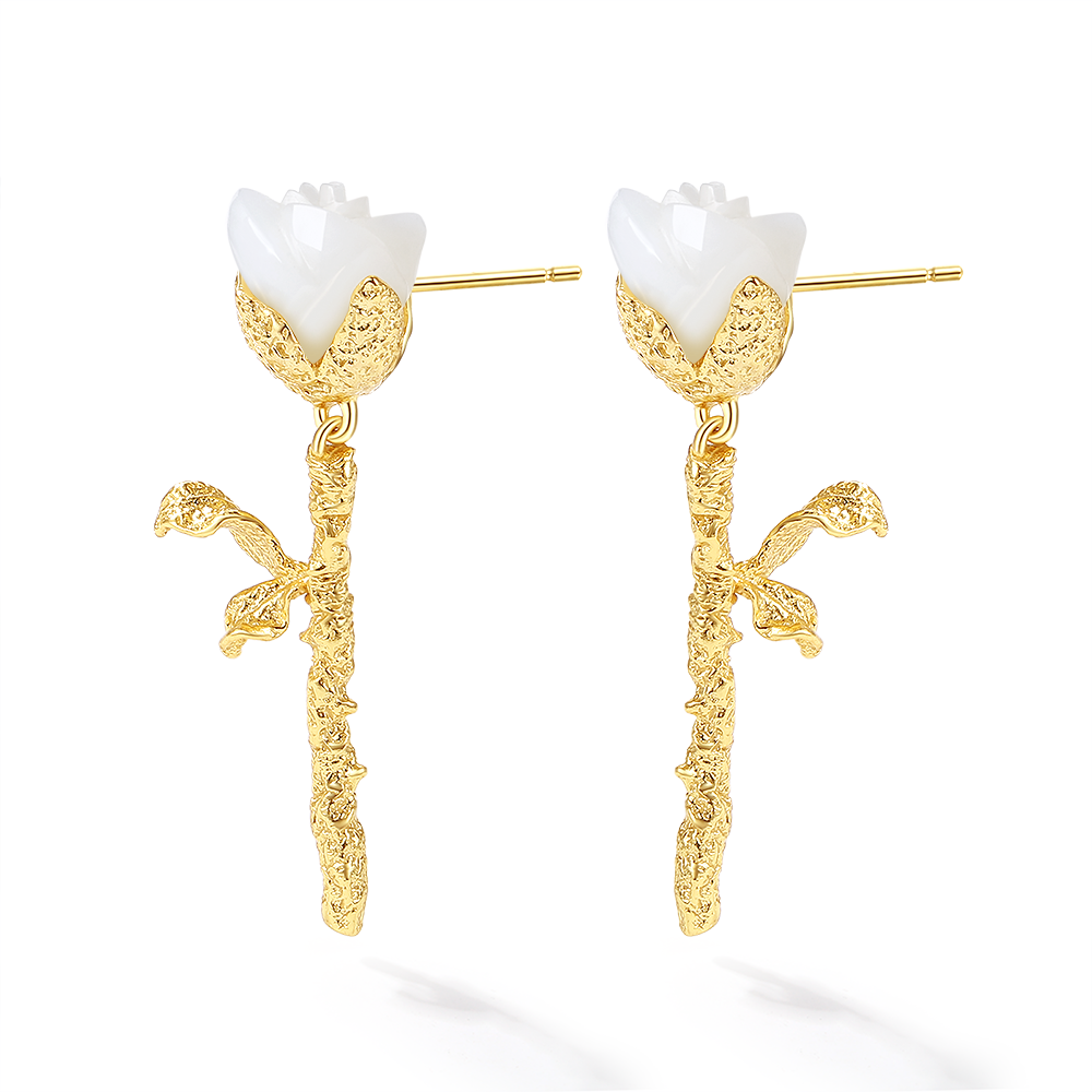 White rose earrings