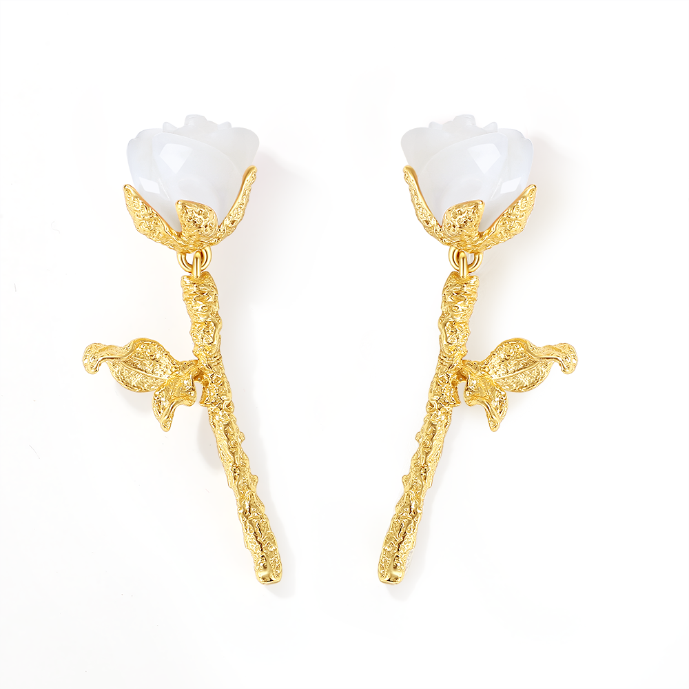 White rose earrings