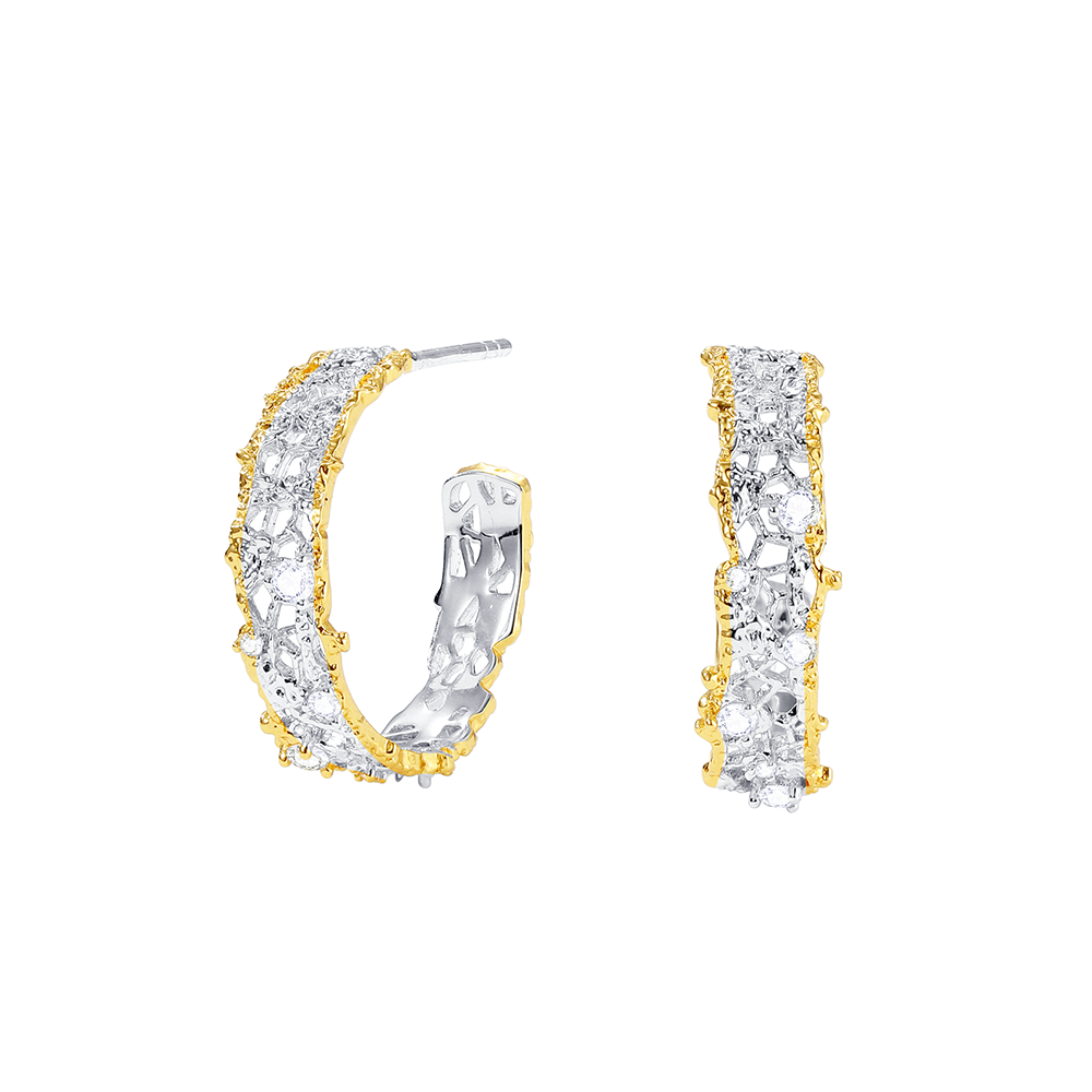 Leavers lace hoop earrings in two tone\Glod\Silver