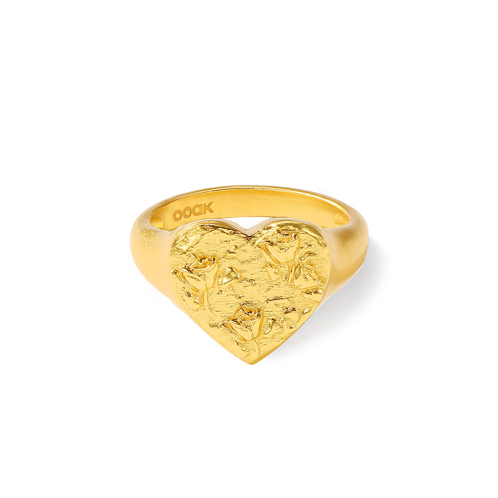 Rose embossed heart ring