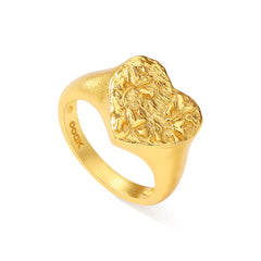 Rose embossed heart ring